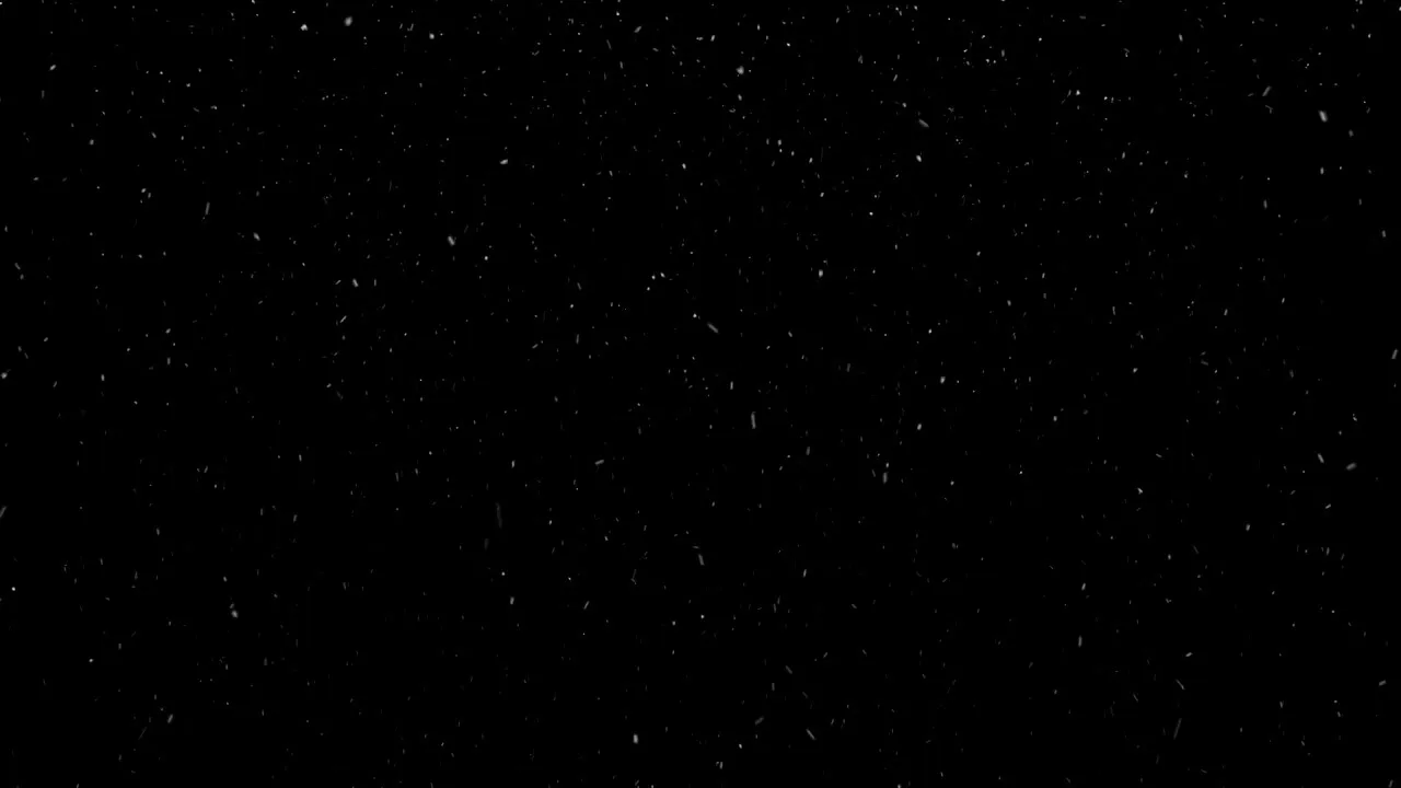 White snowflakes falling against a black background